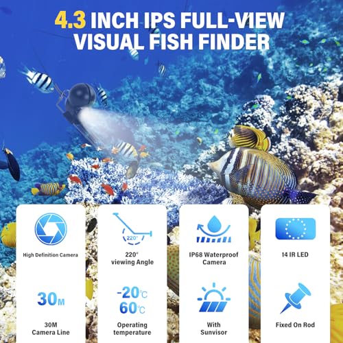 LATROVALE Blue 4.3 Inch Underwater Fishing Camera Fish Finder Night Vision Waterproof
