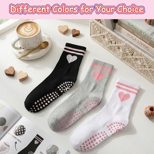 Non-Slip Pilates Yoga Socks for Women - Embroidered Lace Cuff - Black, White, Gray