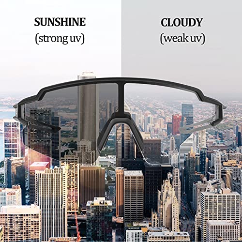 Photochromic Sports Sunglasses - Anti-Fog UV400 Goggles with Myopia Frame - Black