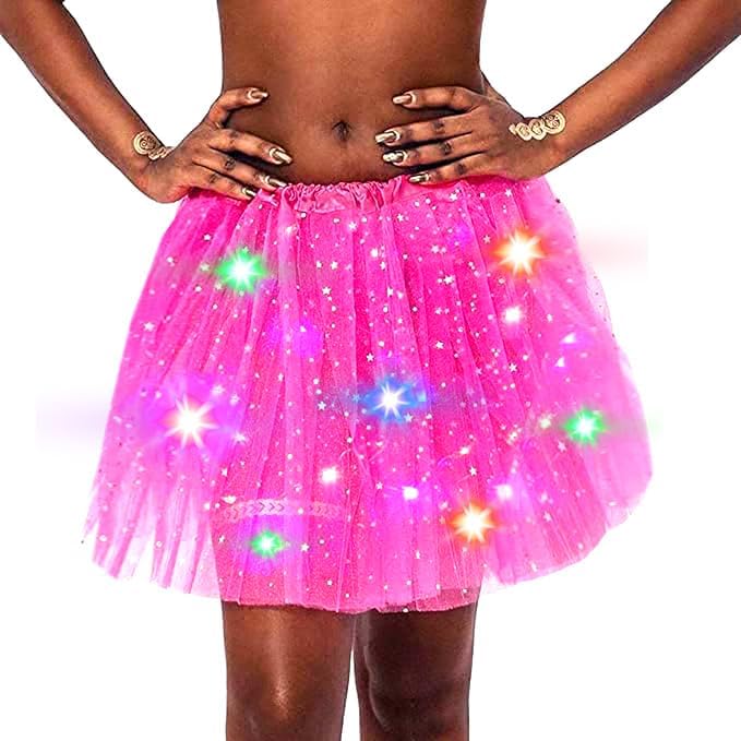 Coridy LED Light Up Tulle Tutu Skirt for Women - One Size Rose