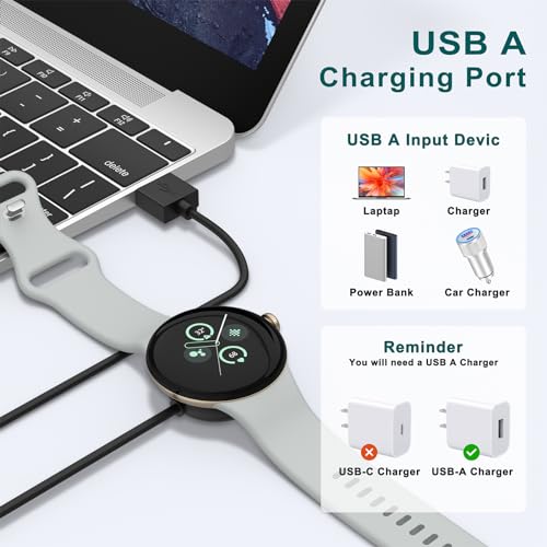 2-Pack Magnetic Charging Cable for Google Pixel Watch 3 & 2 - USB-C + USB-A