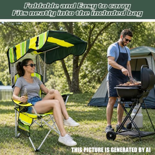Camping Chair with Canopy Shade - Portable Folding Outdoor Seat