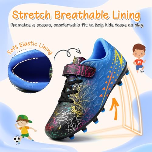 Hanani Kids Soccer Cleats Youth Firm Ground Low Top Outdoor Black/Blue - Size Big Kid