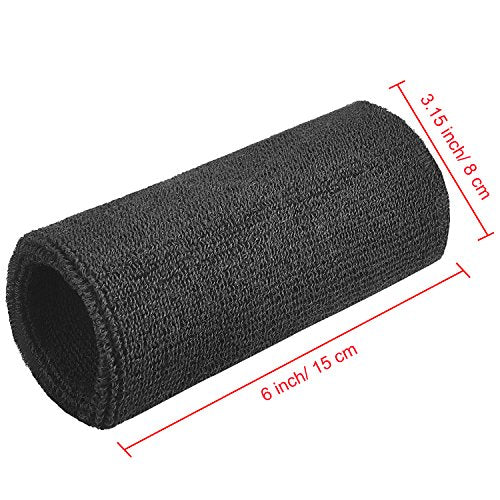 6 Inch Wrist Sweatbands - Black Cotton Athletic Bands for Sports