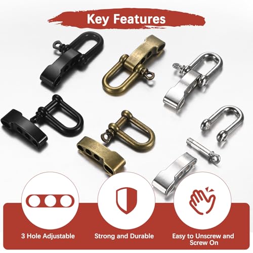 Adjustable Metal Paracord Shackle Buckle - 4PCS Black