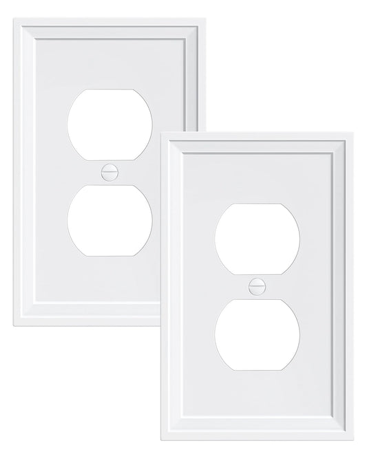 TREEWELL 2-Pack Duplex Outlet Cover, Natural Bamboo Fiber Switch Plates and Outlet Covers, White Decorative Wall Plates for Electrical Outlets, 1 Gang Receptacle Cover, Corrosion Resistant