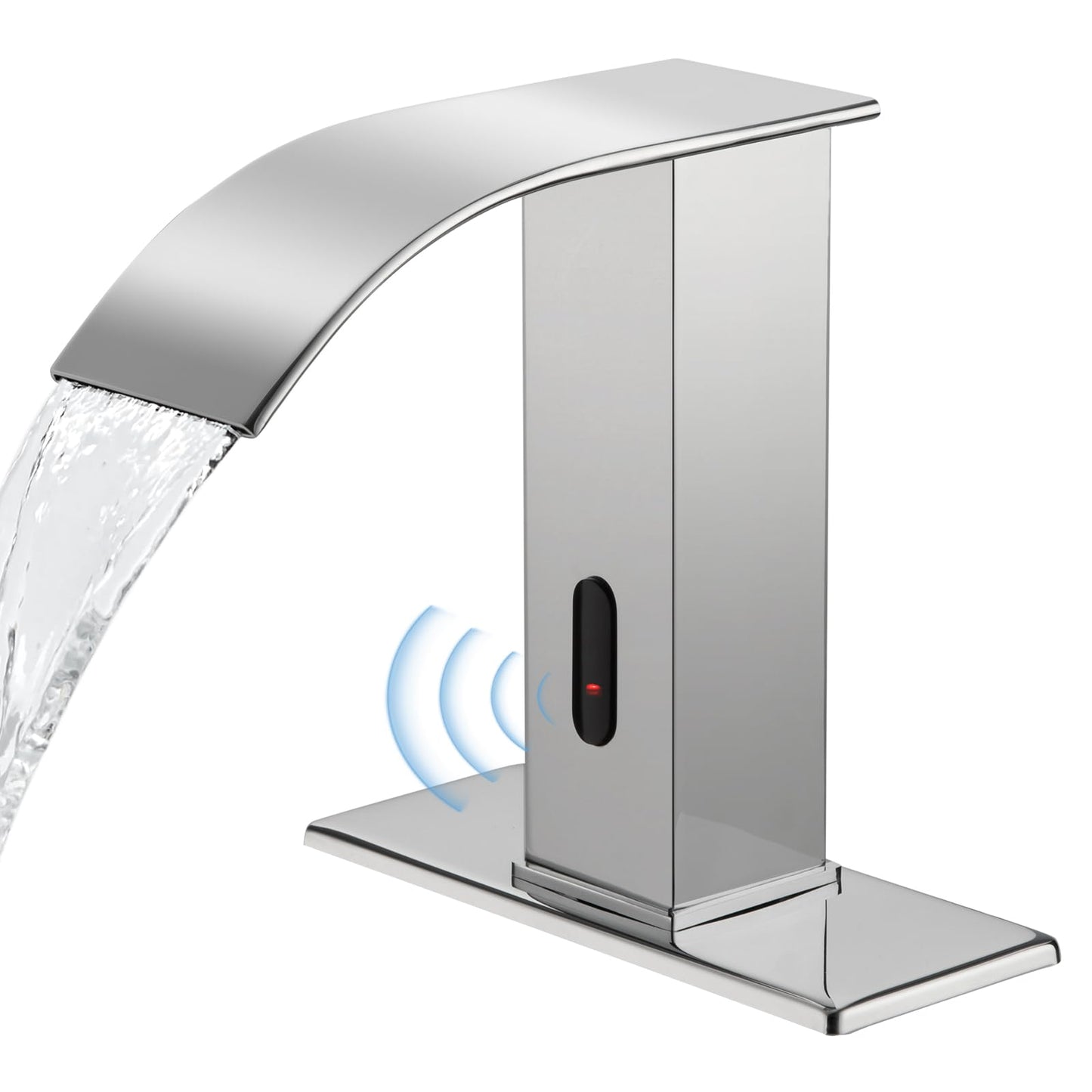 Automatic Motion Sensor Faucet with Waterfall Spout,Stainless Steel Sink Faucet with Hole Cover Plate (Regular, Chrome)