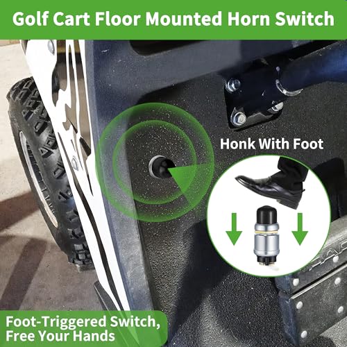 10L0L Black Universal Golf Cart Horn Switch Button 12V/15A Floor Mount with Dust Cover