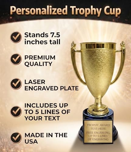 Custom Engraved Trophy Cup – 7.5" Gold Award Trophy - Personalize Your Text