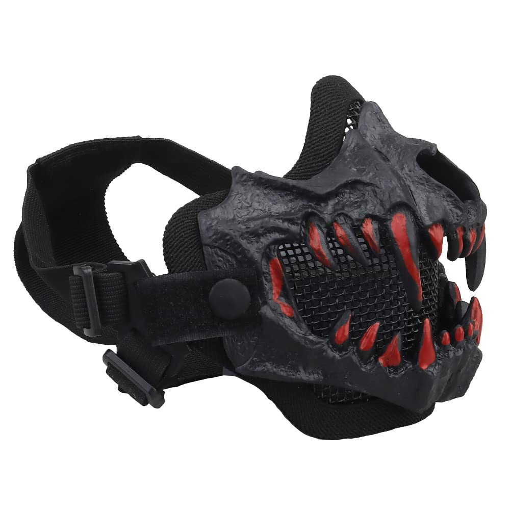 ATAIRSOFT Skeleton Skull Devil Half Face Tactical Airsoft Mask w/Two Layers for Hunting Masquerade Party Cosplay Props Cool Halloween (Standard Version, 01-BK)