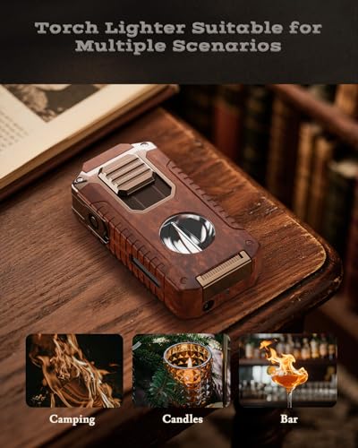 Scymigh 5-in-1 Windproof Torch Lighter with Cutter, Punch, Holder & Draw Enhancer — Redwood