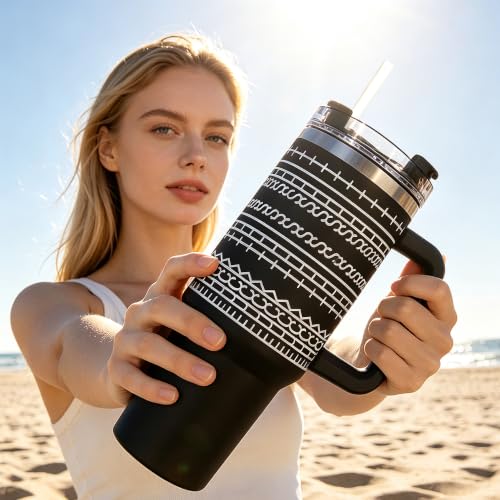 Black 40oz Insulated Stainless Steel Travel Tumbler with Lid & Straw