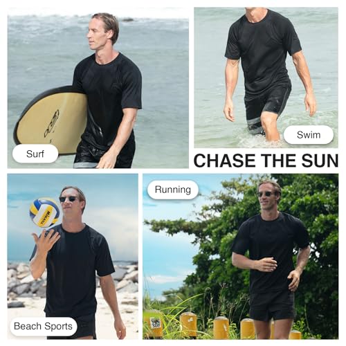 Men's Short Sleeve Swim Shirt - UPF 50+ Rash Guard - Small Black