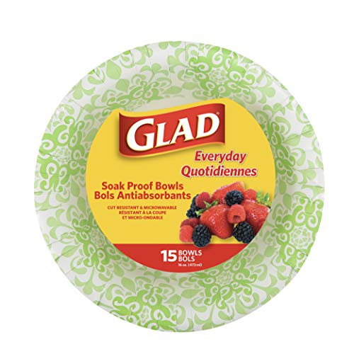 16 Oz Disposable Paper Bowls - Green Victorian, 15 Count