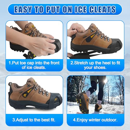 Ice Snow Cleats - Anti-Slip Rubber Crampons for Shoes & Boots - Large (7-9.5 Men/8.5-11 Women)