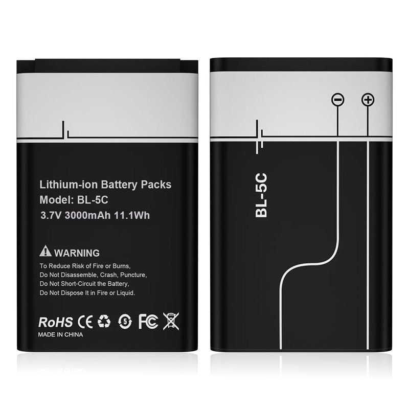 2 Packs BL-5C Battery 3.7V Rechargeable, 3000mAh New Upgrade High Capacity Battery Replacement for Household Radio, bt Speaker, Camera