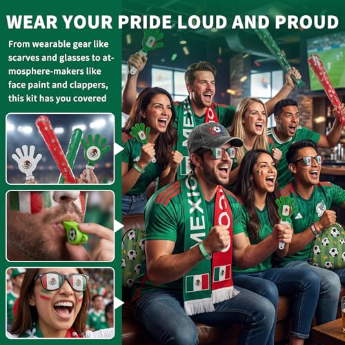 2026 World Cup Fan Set - 12 Pcs Mexico Kit with Flag, Scarf, Whistle & More