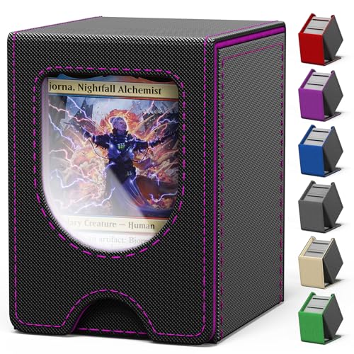 Banloga A-Black&Purple Card Deck Box for MTG Commander Fits 100+ Double-Sleeved Cards