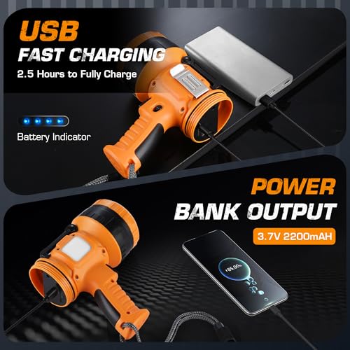 EverBrite Zoomable Rechargeable Spotlight with Foldable Stand, Handheld LED Spotlight Flashlight with 5 Modes, 600M Range, Spot Light for Hunting Boating Camping Hiking Outdoors Searching, 1200 Lumens