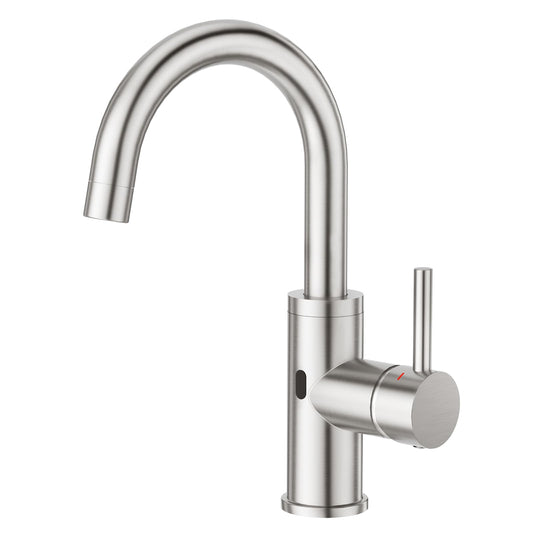 CREA Touchless Bar Sink Faucet,Brushed Bathroom Facuets 1 3 Holes, Single Handle Kitchen Faucets with Deck Plate,360°Swivel Stainless Steel Small Kitchen Faucet for Mini Pre Sink RV Vanity Faucet