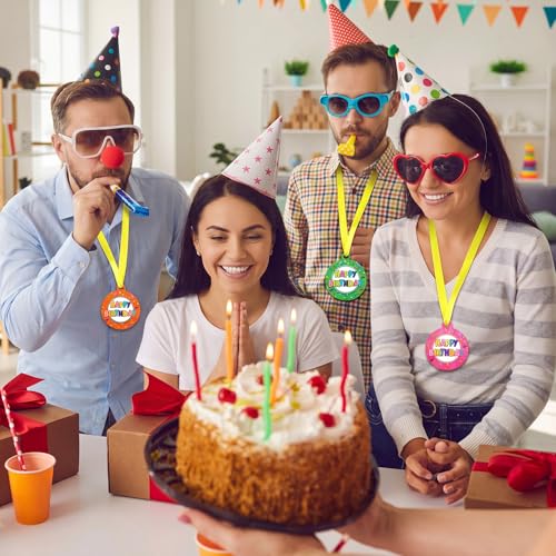 30 Pack Happy Birthday Medals 2 Inch Rubber Awards with Ribbon - Kids & Party Supplies