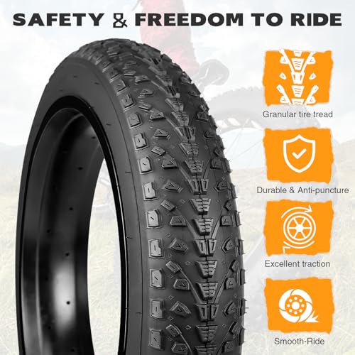 24x3.0 Fat Bicycle Tires with Inner Tubes - Black, Foldable Replacement for Electric & Snow Bikes (2 Tires + 2 Tubes)