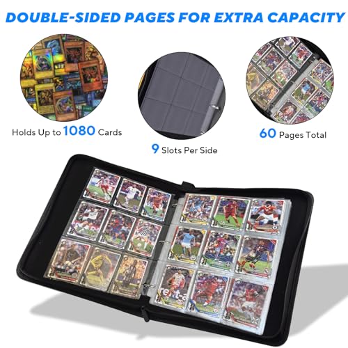 Portable Trading Card Binder - Holds 1080 Cards with 60 Sleeves