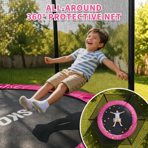 8FT Outdoor Trampoline for Kids - Hot Pink, ASTM Approved, 400LBS