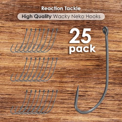 Reaction Tackle 1/0 Weedless Neko & Wacky Hook - High Carbon Steel, 25-Pack