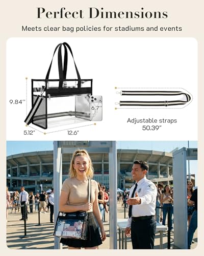 Clear Stadium Tote Bag for Women - Waterproof, Adjustable Strap