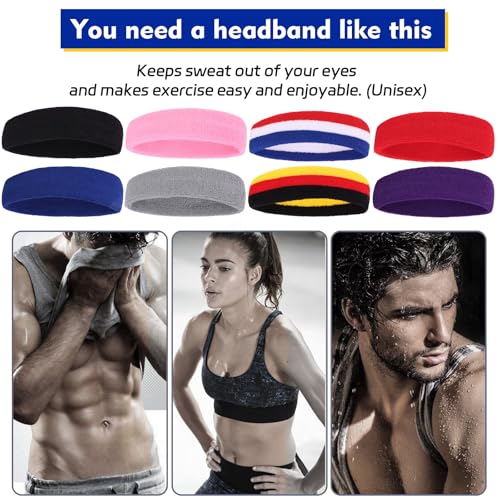 Moisture-Wicking Sports Sweatband - Terry Cloth Headband for Men and Women - Black, White, Gray
