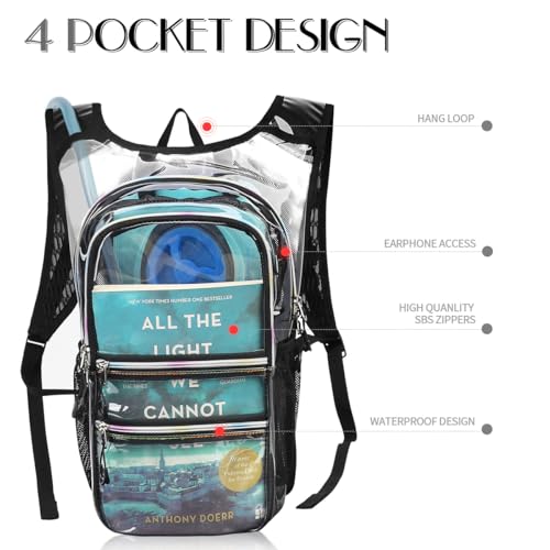 Transparent Hydration Backpack with 3L Insulated Water Bladder for Rave, Hiking, Biking