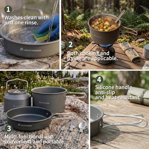 Dinithron 22-Piece Camping Cookware Set Grey, 3.3L Pot & Kettle – Large Capacity