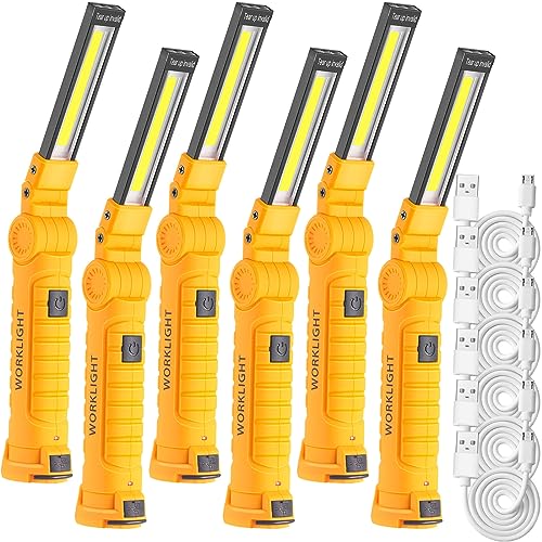 Mudder 6 Pcs LED Work Flashlights with Magnetic Base, Rechargeable, Portable, Yellow