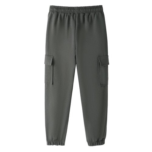 HILEELANG Little Boys Cargo Sweatpants 3 Pack - Kids Cotton Blend Joggers Black Grey Blue with Pockets Elastic Waistband, Pull-On Athletic Pants for School Sports 6Y