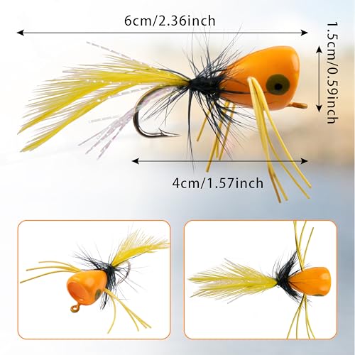 Fly Fishing Popper Lures Kit - 10pcs Red Bass Poppers for Freshwater