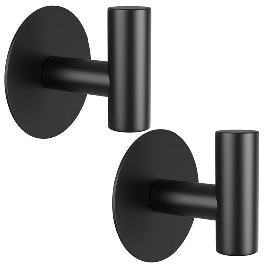 VINHOLD Self-Adhesive Coat Hooks, Stainless Steel Heavy Duty Wall Hooks, Towel Hooks for Hanging Robes, Aprons, Coats and Hats in Bathrooms,Kitchens and Hotels(2 Pack, Black)