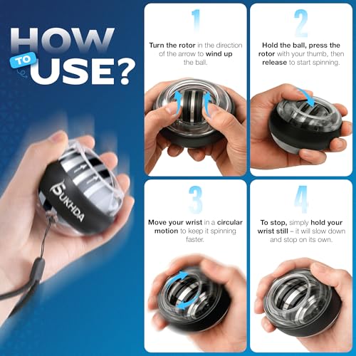 Gyro Exercise Ball Wrist Trainer - Adjustable 15-77 lbs Torque