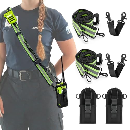 Levowin 2 Pack Firefighter Radio Holster with Reflective Adjustable Shoulder Straps and Anti-Sway, Universal Fit