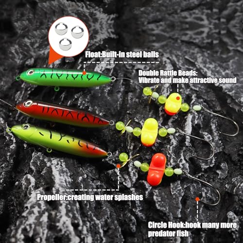 Catfish Float Rig with Rattling Propeller & Circle Hooks - 6/0 Hook Catfish Rig - 3 PCS