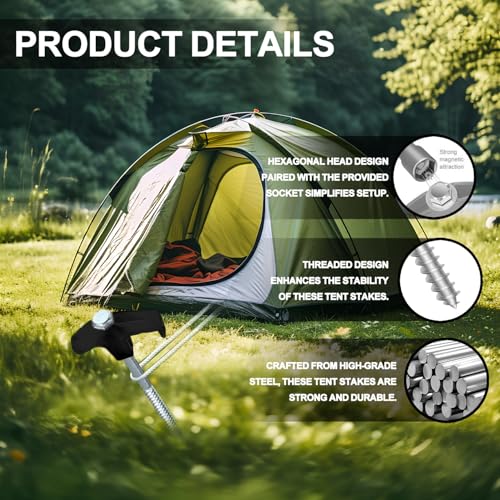 8 Pack Heavy Duty Screw-in Tent Stakes 8 Inch Ground Anchors Camping Accessories