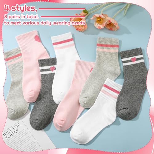 Jspupifip Girls Crew Athletic Socks for Ages 6-10 - Pink White Gray Dark Gray