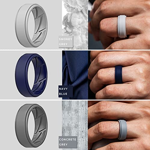 Silicone Wedding Rings for Men - Breathable Charcoal Black, Stone Grey, Graphite Grey, Shadow Blue, Iron Grey, Eclip