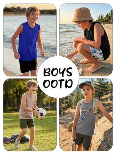Boys Athletic Tank Top - Quick Dry Sleeveless Undershirt, Black, 13-14 Years