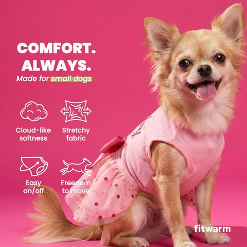 Fitwarm Medium Pink Birthday Girl Dog Tulle Dress for Small Dogs & Cats