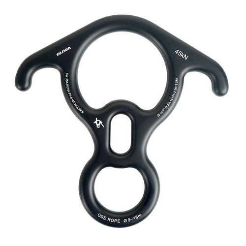 Fusion Climb Aluminum Terminal 8 Descender Black, Large Bent Ear Belaying and Rappelling Gear Belay Device, Perfect for Climbing, Ziplining and Rescue(FP-8145-BLK)
