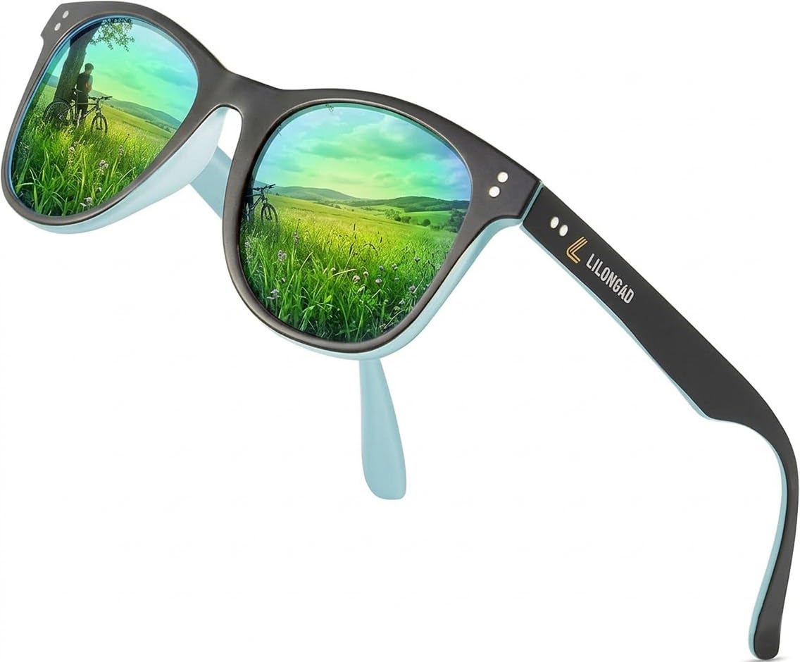 LILONGAD PC-Polarized Sunglasses for Men & Women – TR90 Frame, Mirrored, Anti scratch polarized sunglasses Lenses, UV400 for Running & Driving (Blue/Green REVO)