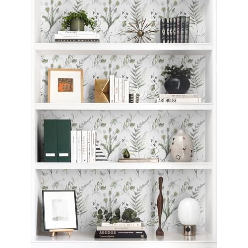 LiKiLiKi Green Floral Peel and Stick Wallpaper - Boho Style, 17.3'x118', Self-Adhesive, Removable Vinyl for Countertops and Cabinets