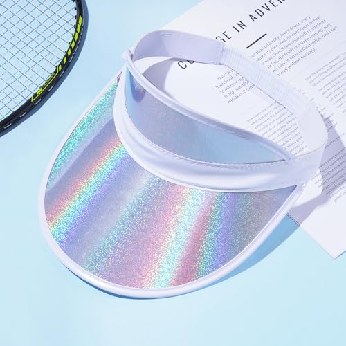 3 Pack Adjustable Sun Visor Hats - Iridescent White
