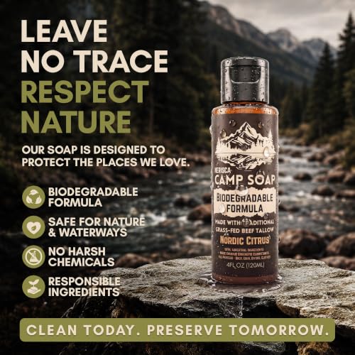 Biodegradable Camping Soap - Beef Tallow, All-in-One Wash, Nordic Citrus, 4 Fl Oz